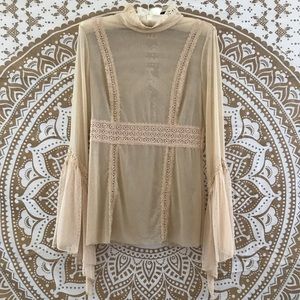 Sheer Nude Top, Flared Sleeves, Nasty Gal